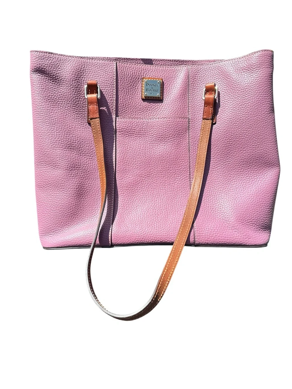 Dooney & Bourke Pink Pebbled Leather Tote with Tan Straps - Picture 3 of 6